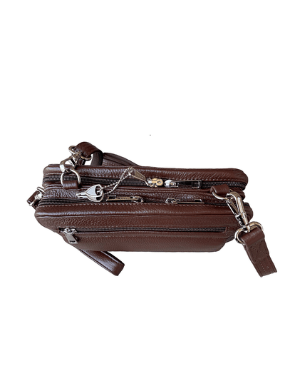 Roma Leathers Concealed Carry Purse Brown Concealed Carry Cowhide Leather Organizer Crossbody Purse 