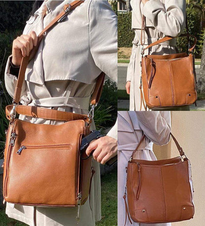 Concealed Carry Purse Light Brown Concealed Carry Leather Crossbody by Roma Leathers